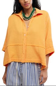 Free People Happy Days Oversized Cotton Gauze Button-Up Top