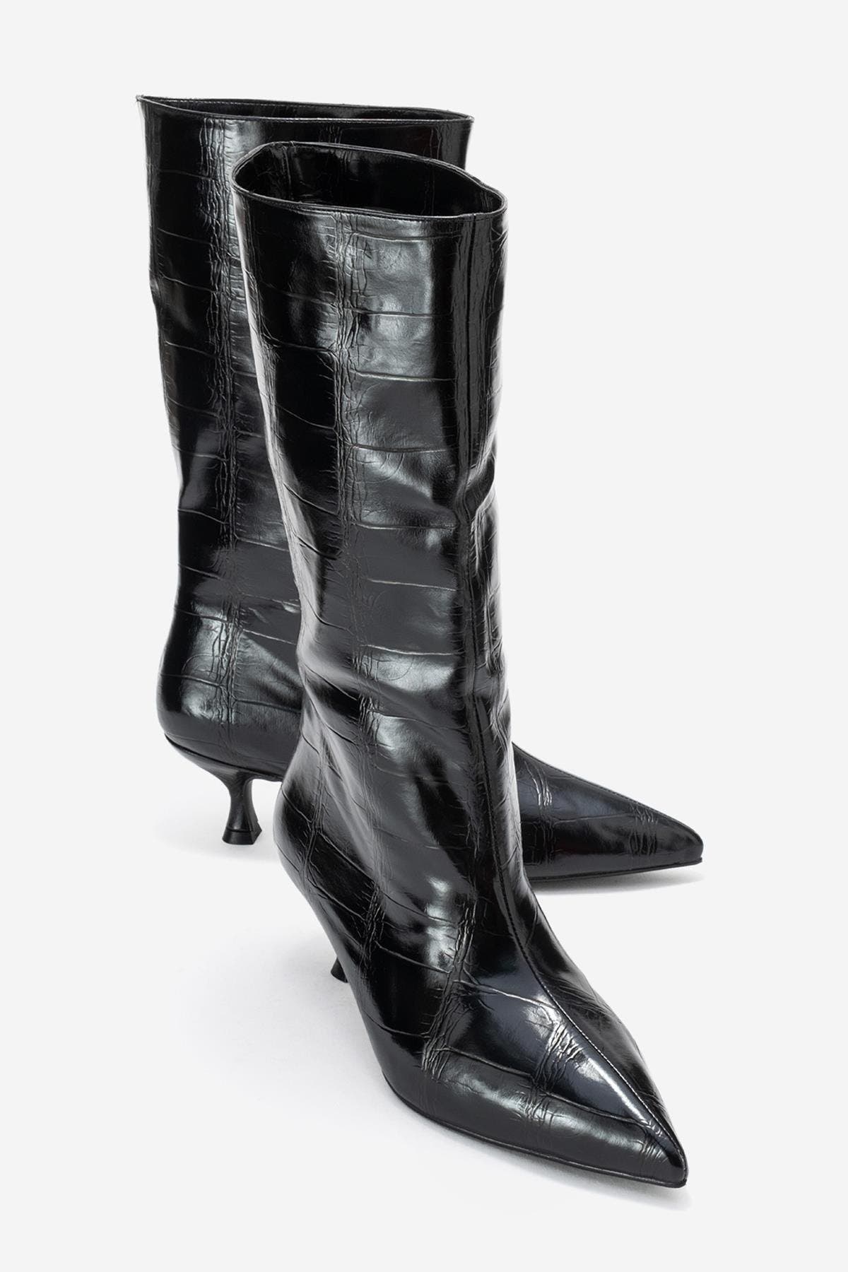 Prologue Shoes Crow Embossed Pointed Toe Boot, Alternate, color, Black Print Faux Leather