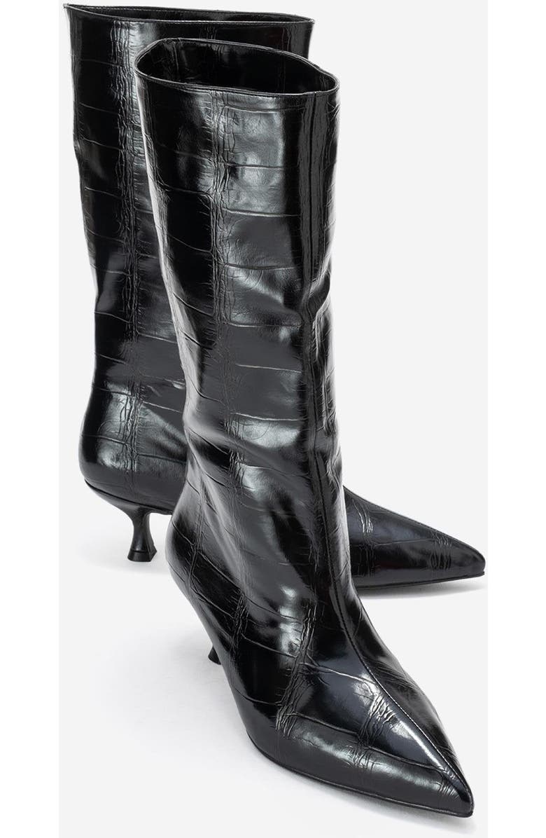 Prologue Shoes Crow Embossed Pointed Toe Boot, Alternate, color, Black Print Faux Leather
