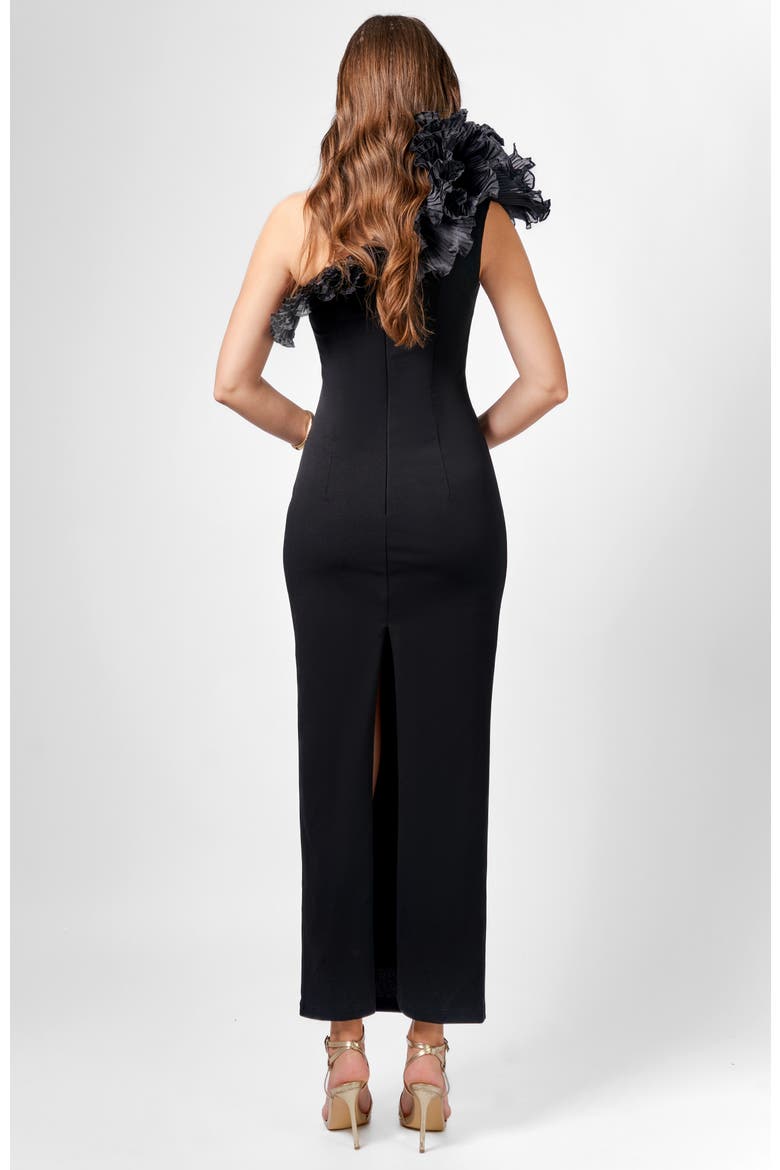 Elena One Shoulder Ruffle Midaxi, Alternate, color, BLACK