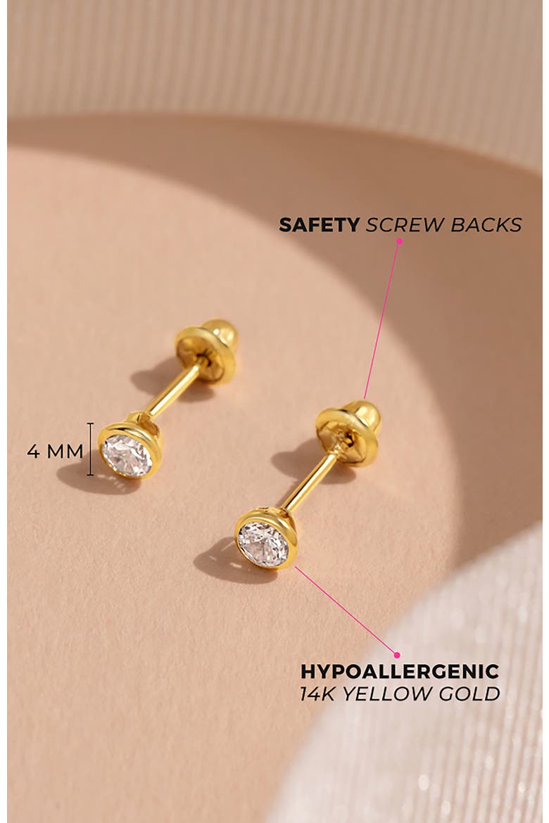 14k Tiny Bezel Cubic Zirconia Earrings, Alternate, color, Gold