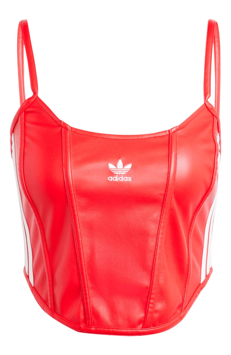 adidas Firebird Faux Leather Crop Corset Camisole, Alternate, color, 
