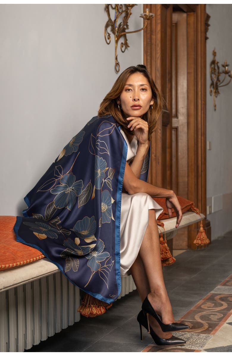 Elizabetta Laura - Silk Scarf/Shawl for Women, Alternate, color, Navy