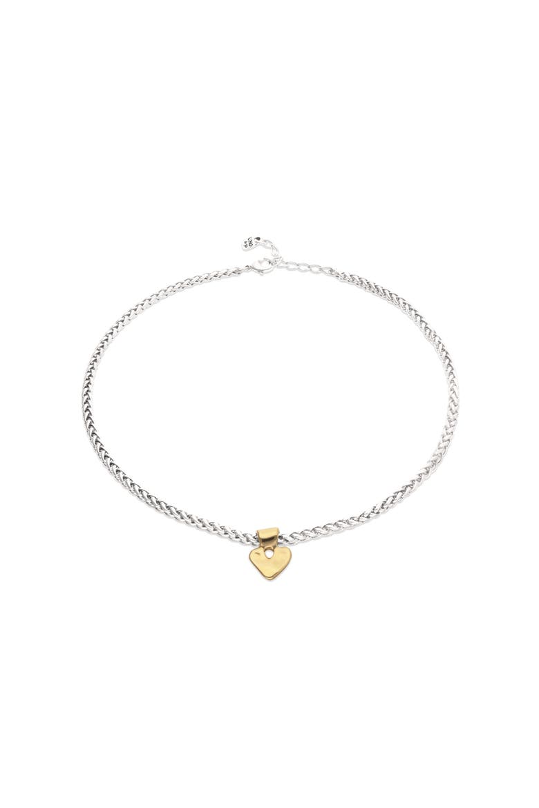 Sterling Silver Plated Necklace With Heart Detail In 18K Gold, Alternate, color, Silver and Gold