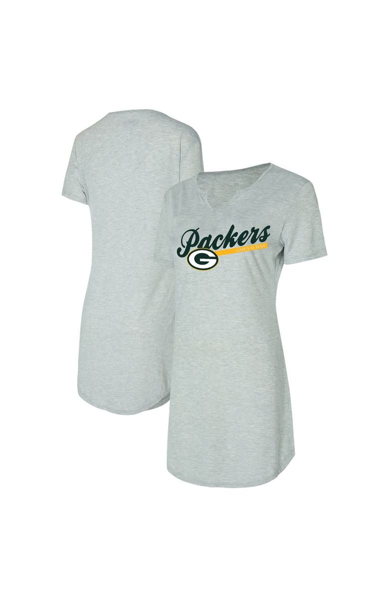 CONCEPTS SPORT Women's Concepts Sport Gray Green Bay Packers Petition Knit Notch Neck Nightshirt, Main, color, 