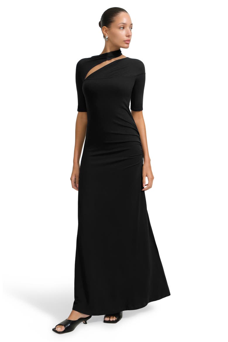 Zola Asymmetric Dress, Alternate, color, BLACK