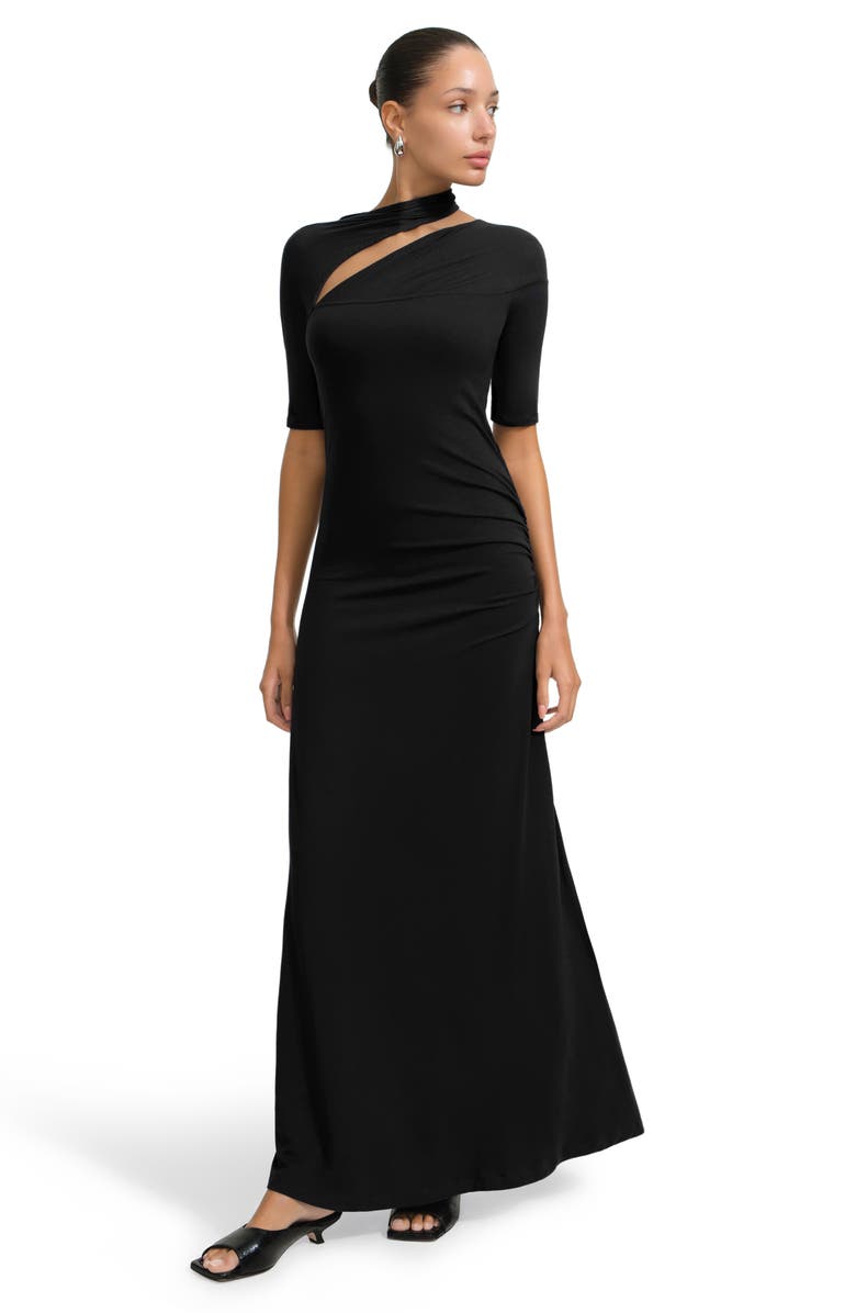 Marcella Zola Asymmetric Dress, Alternate, color, Black