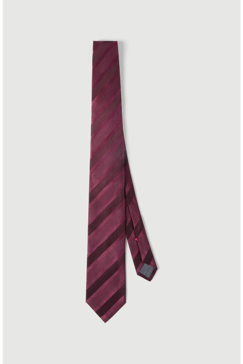 Texured tone-on-tone stripe silk tie, Main, color, Cherry