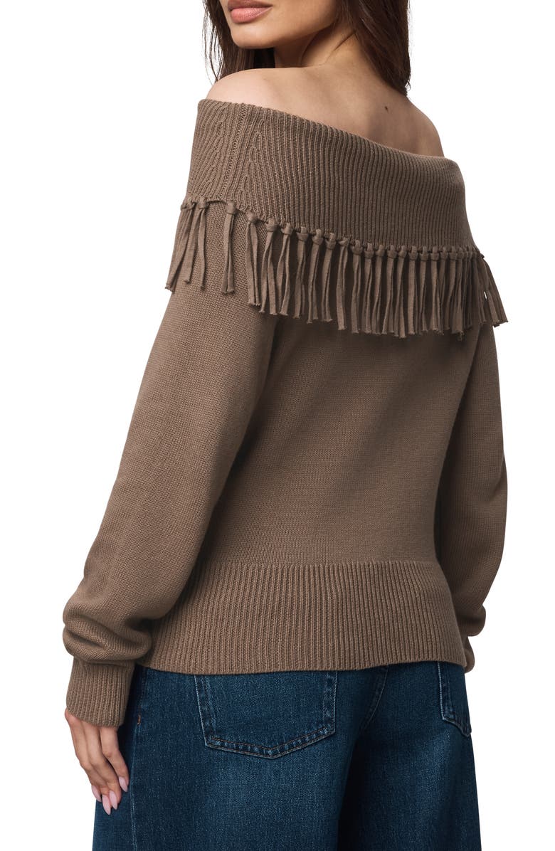 Splendid Simone Fringe Off the Shoulder Sweater, Alternate, color, Cedar Brown