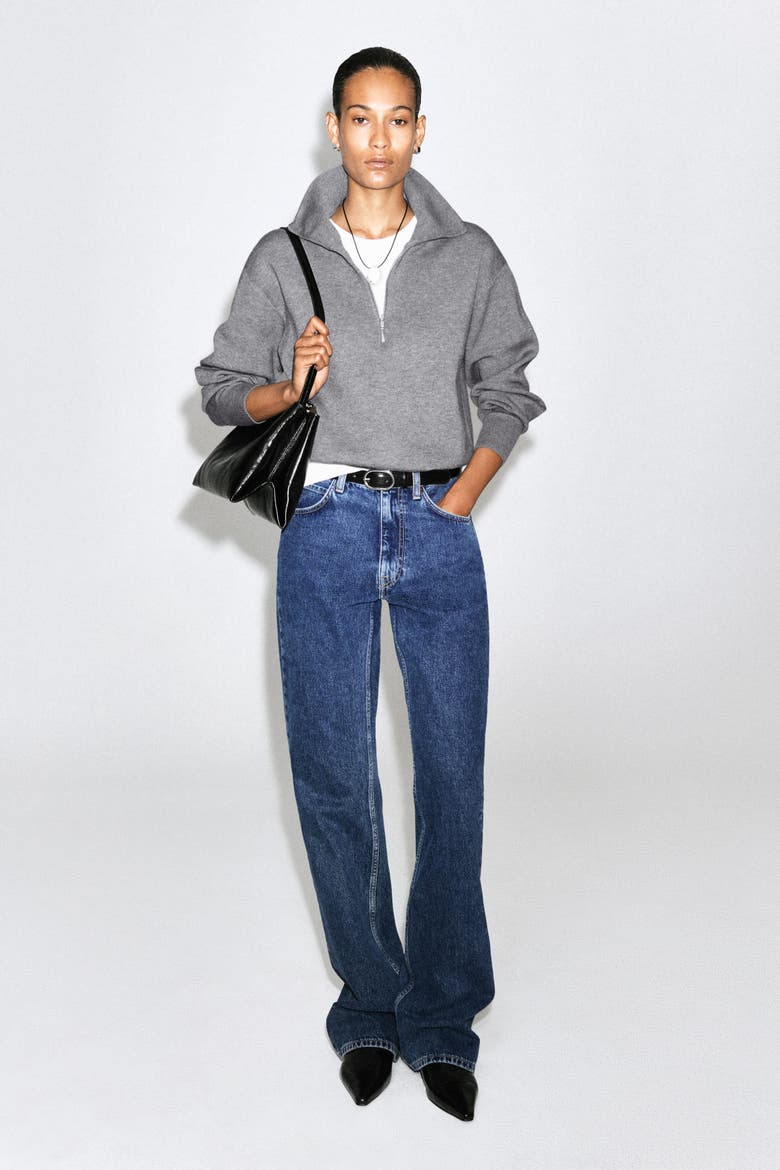 Mock-Neck Half-Zip Knitted Sweater, Alternate, color, GRAY MÉLANGE