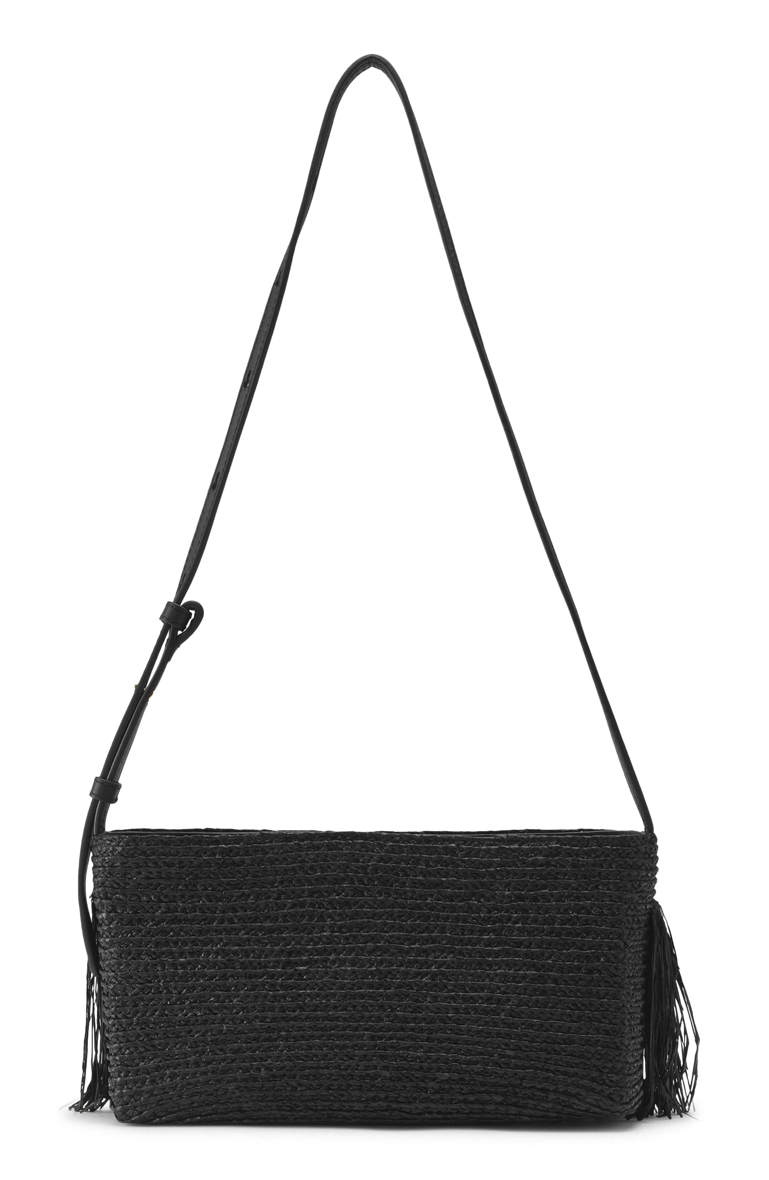 Helen Kaminski Dawn Fringe Raffia Shoulder Bag, Alternate, color, Black
