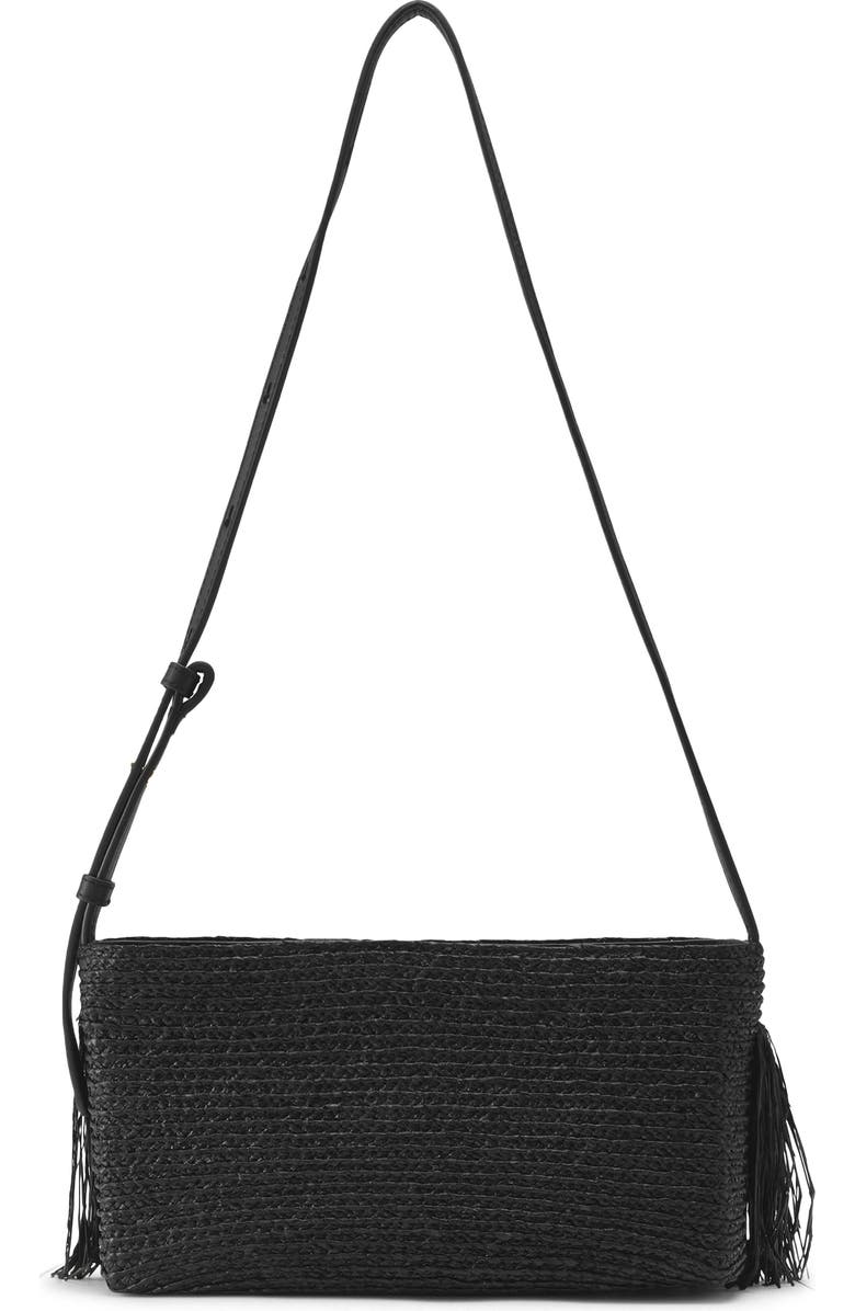 Helen Kaminski Dawn Fringe Raffia Shoulder Bag, Alternate, color, Black
