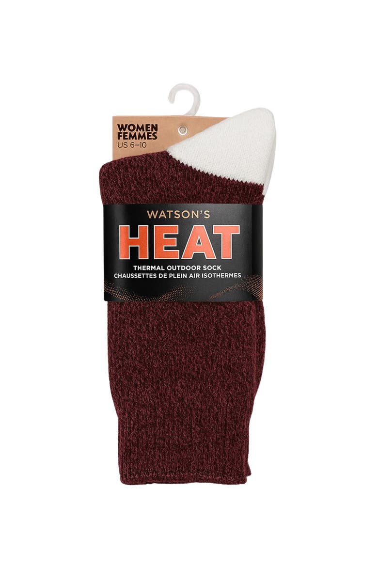 Womens HEAT Thermal Crew Socks, Alternate, color, Burgundy Mix/Cream