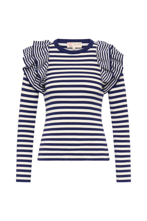 Striped Pullover With Knitted Ruffles