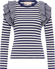 Maison Common Striped Pullover With Knitted Ruffles