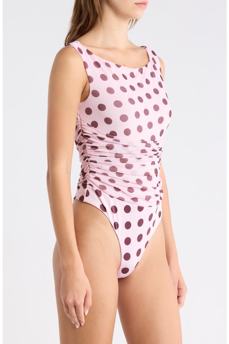 Mona Ruched Mesh Bodysuit, Alternate, color, ROSE DOT