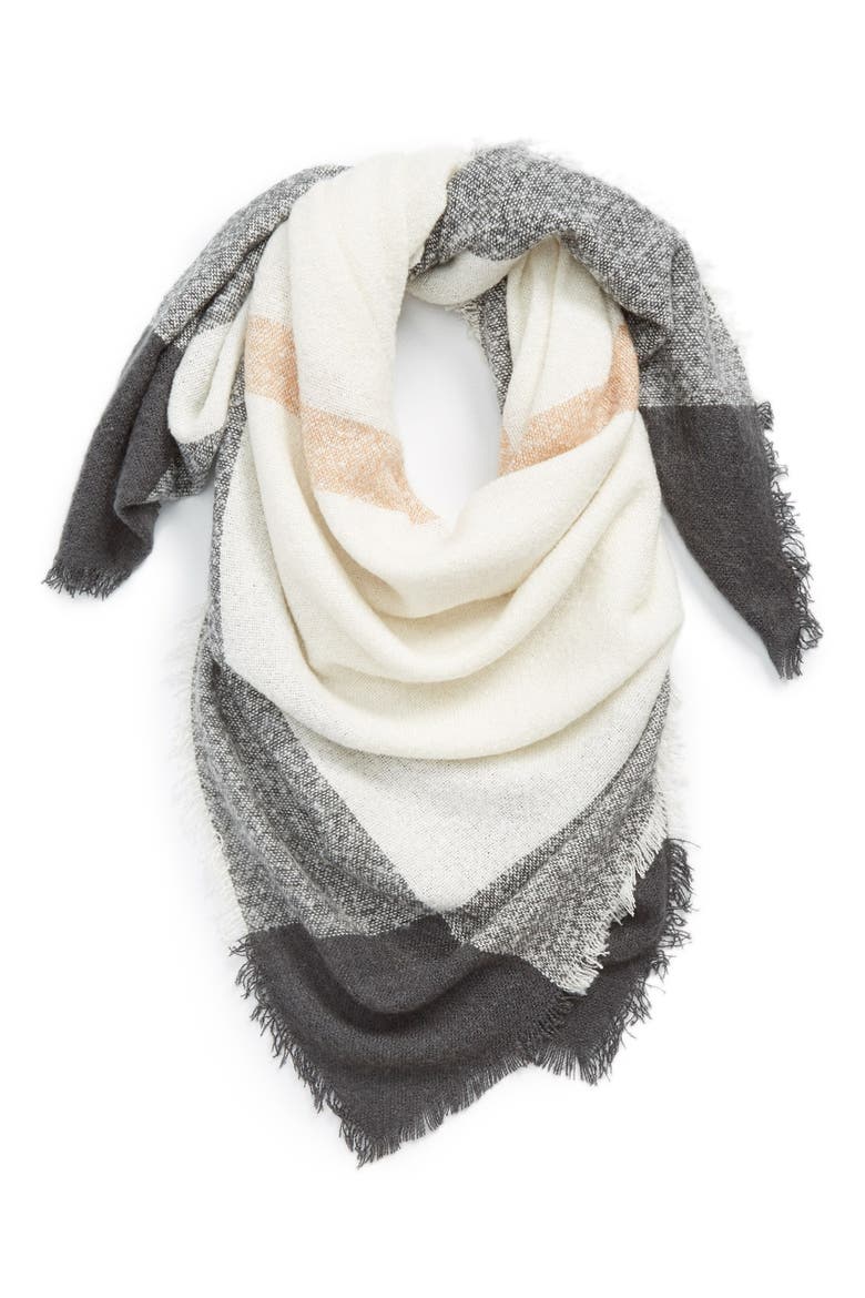Square Blanket Scarf, Main, color, IVORY