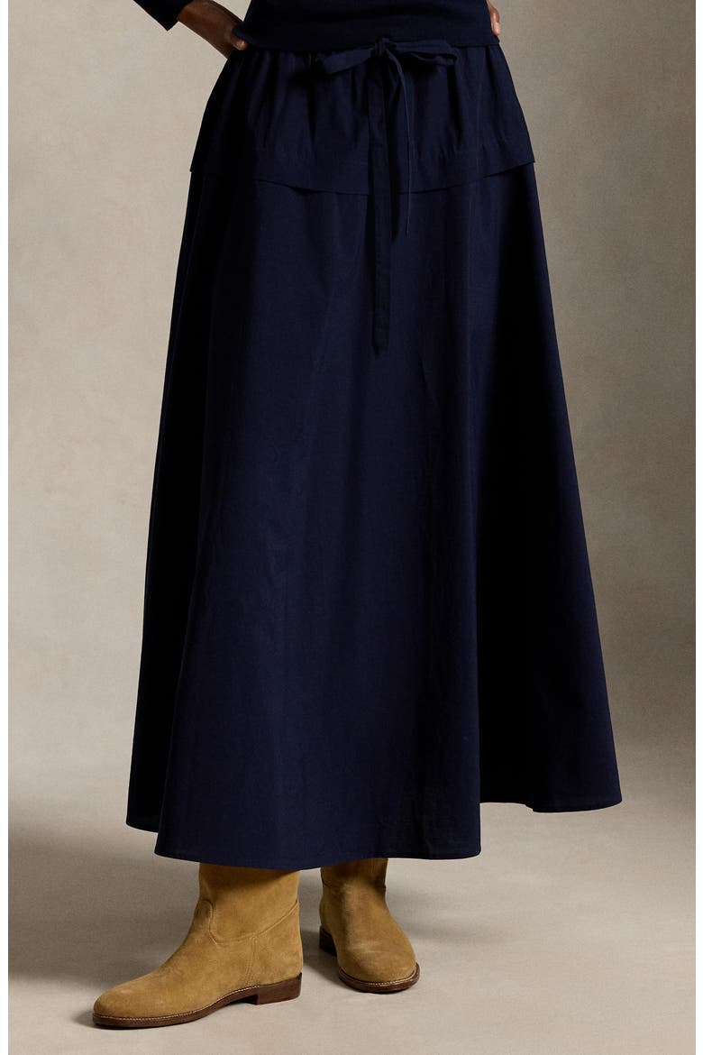 Cotton Canvas A-Line Maxi Skirt, Alternate, color, HUNTER NAVY