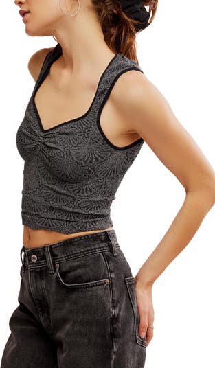 Free People NWT outlet Original Tank Cropped Adjustable Smocked Embroidered Medium New