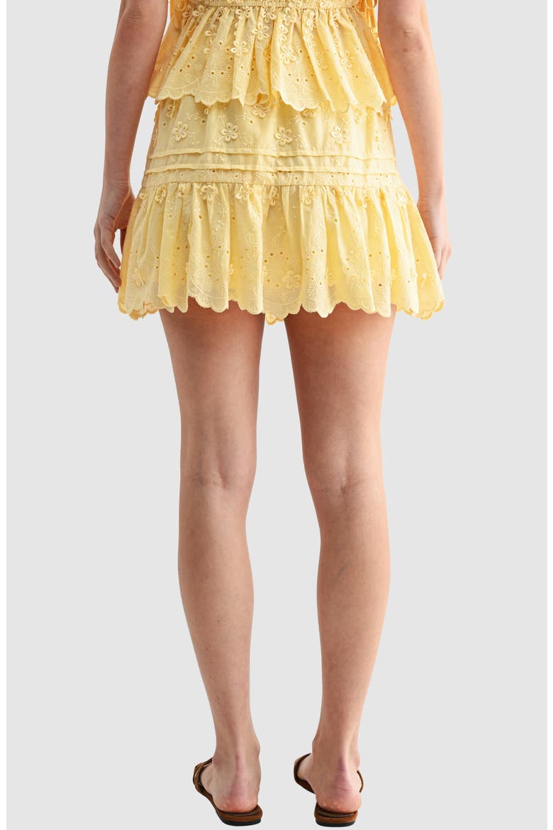 Tiered Embroidered Cotton Eyelet Miniskirt, Alternate, color, LEMON