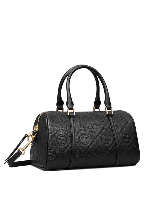 Tory Burch Mini T Monogram Leather Barrel Bag In Black