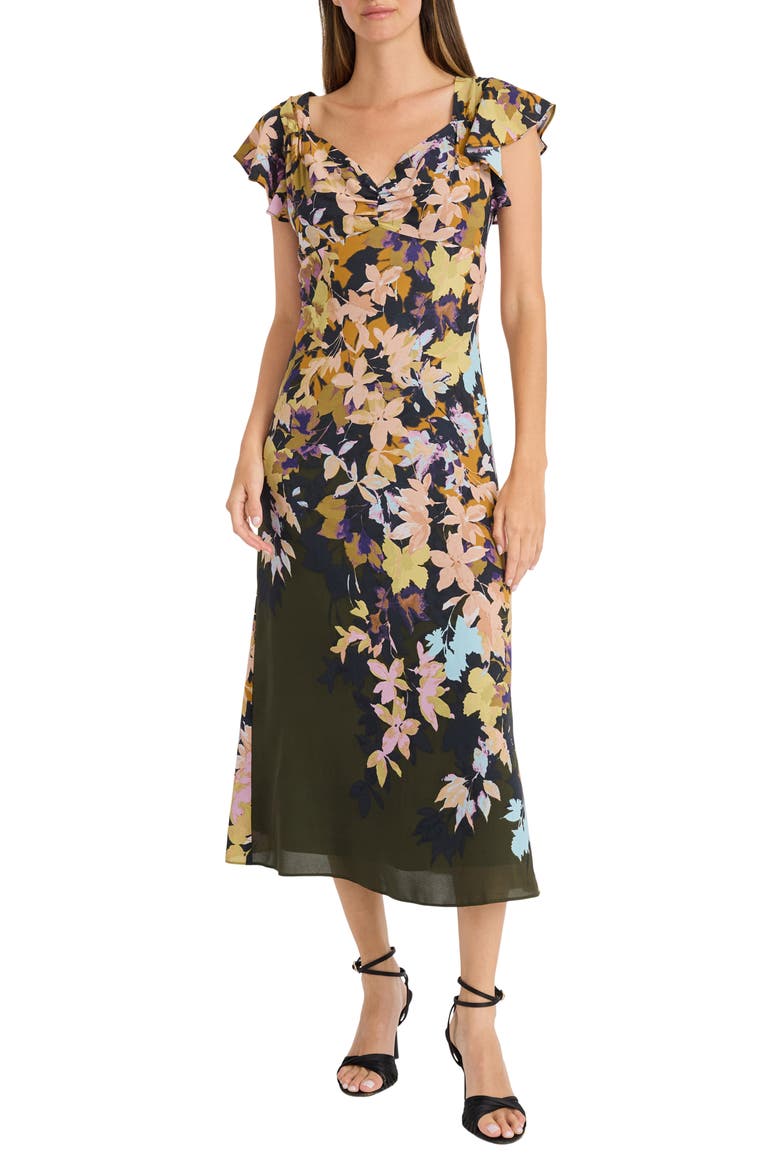 Floral Empire Waist Maxi Dress, Main, color, OLIVE GREEN/TAN