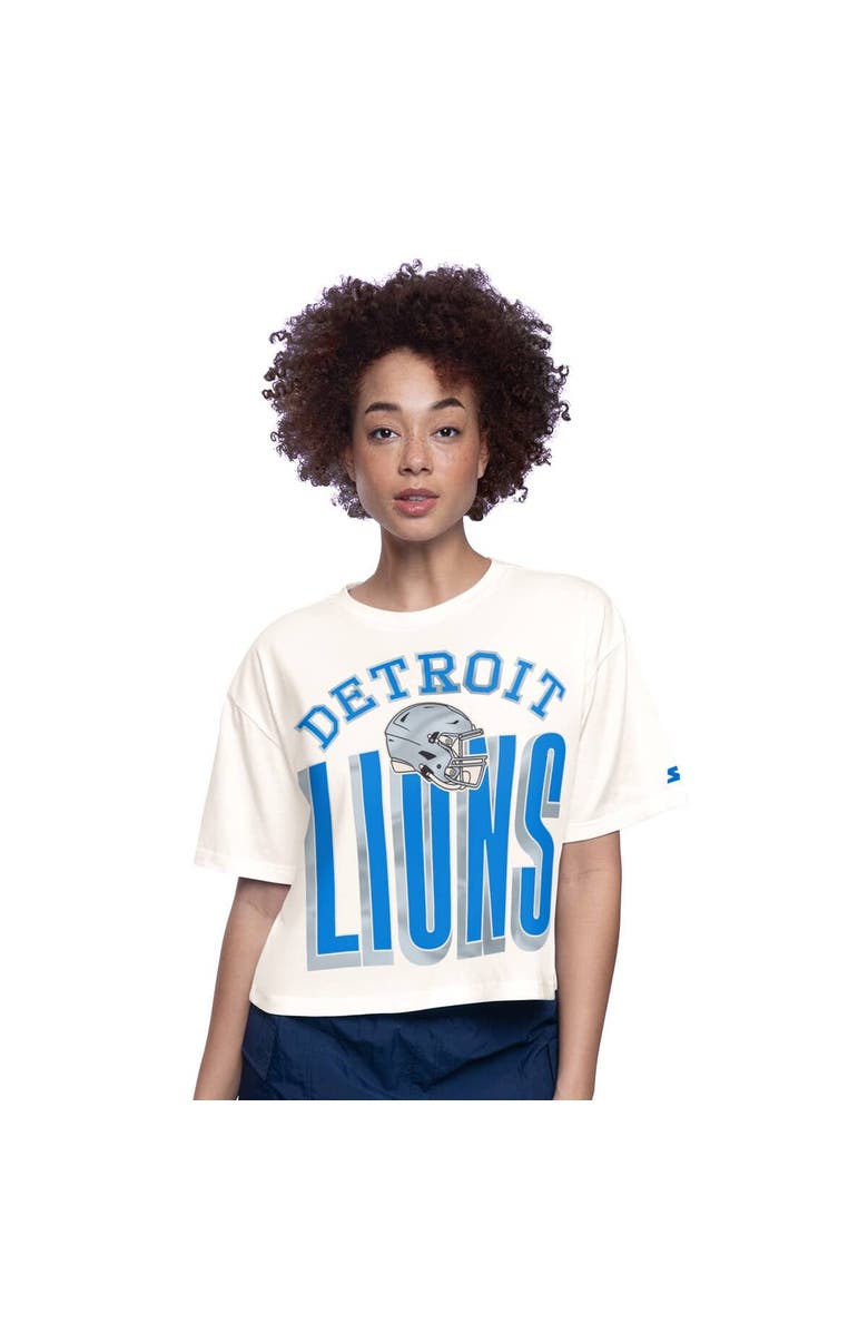 STARTER Women's Starter  Cream Detroit Lions Throwback Play the Ball Boxy Cropped T-Shirt, Main, color, Cream