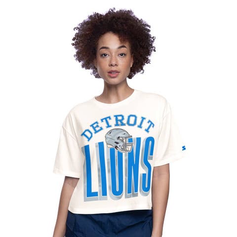 Women's Starter  Cream Detroit Lions Throwback Play the Ball Boxy Cropped T-Shirt