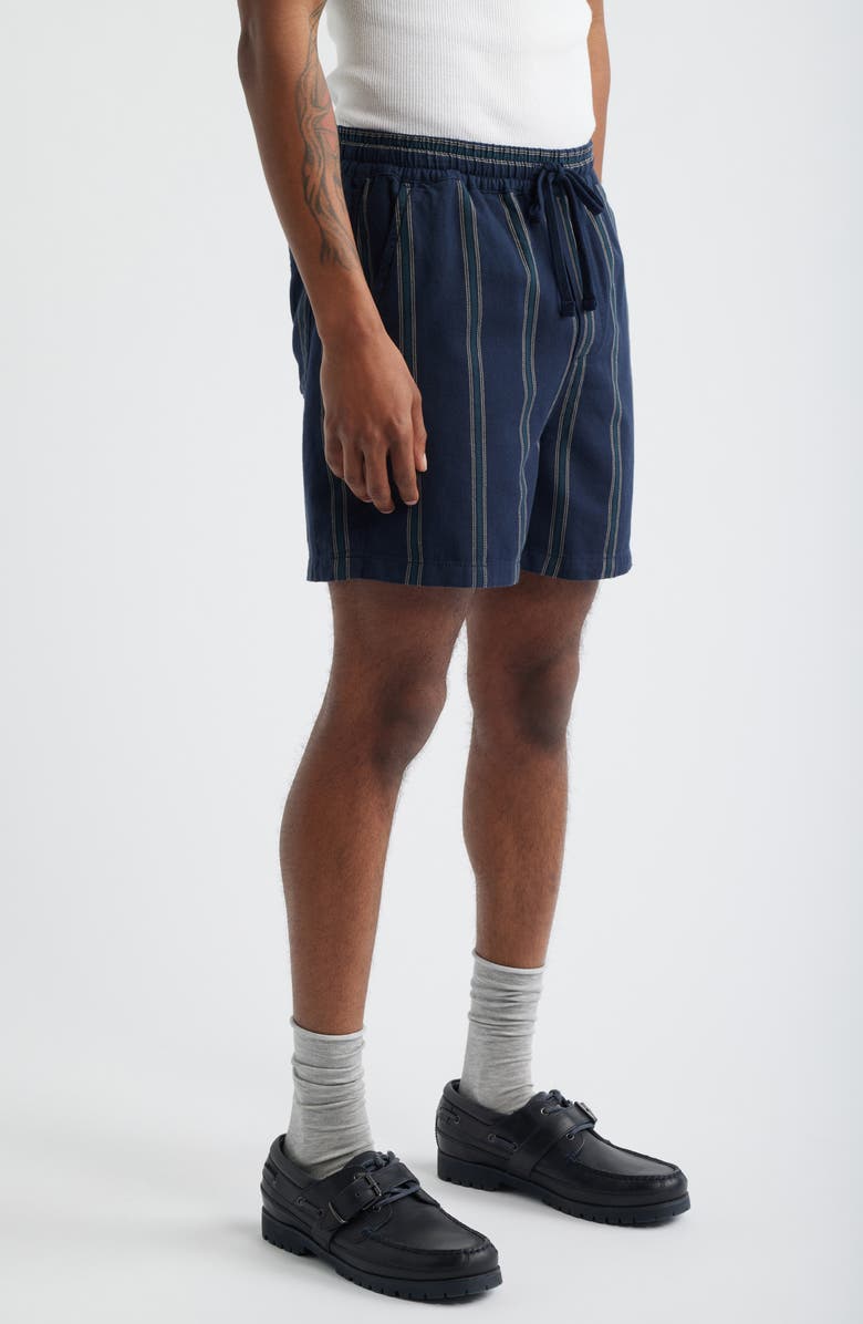 Les Deux Lawson Stripe Cotton Drawstring Shorts, Alternate, color, Dark Navy
