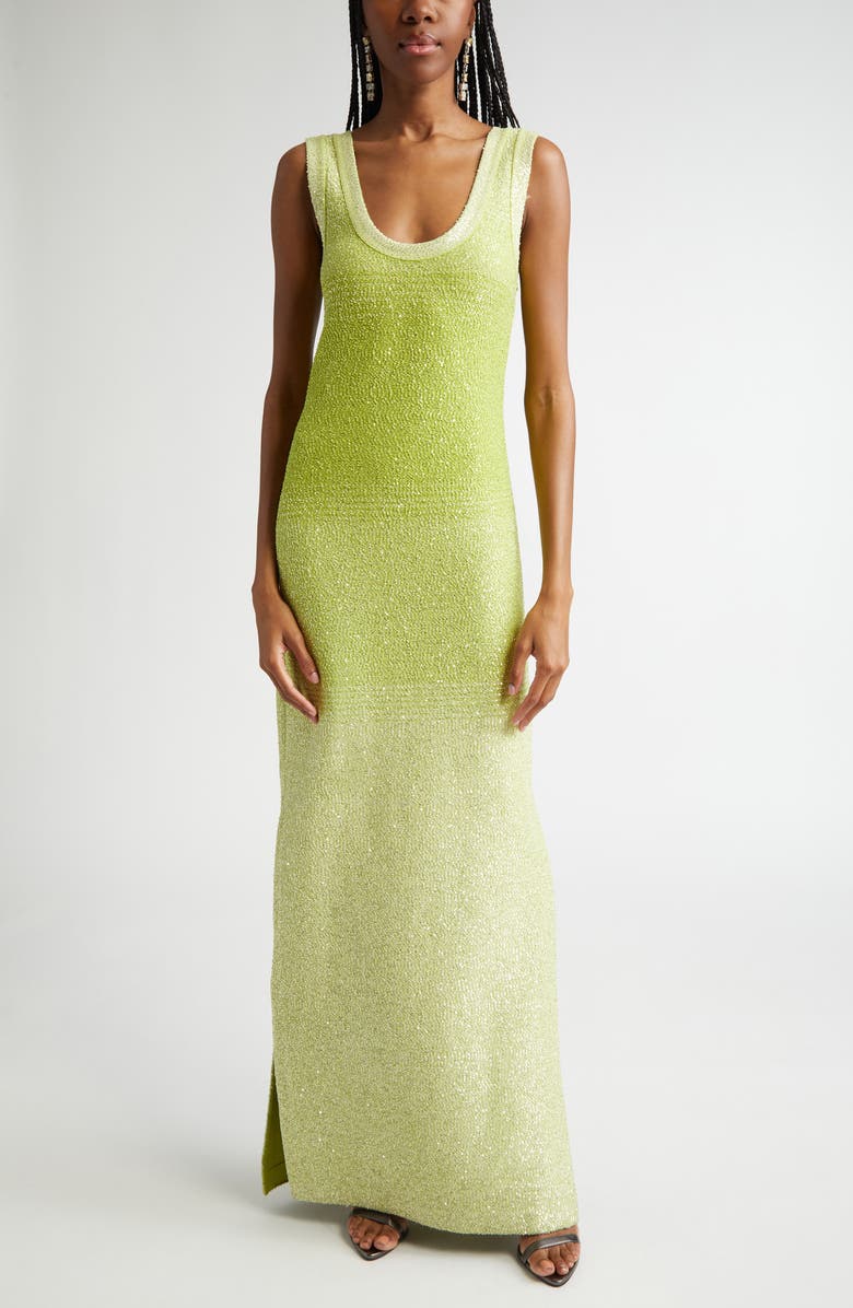 ST. JOHN Dégradé Sequin Stripe Body-Con Knit Dress, Main, color, Lemon Grass