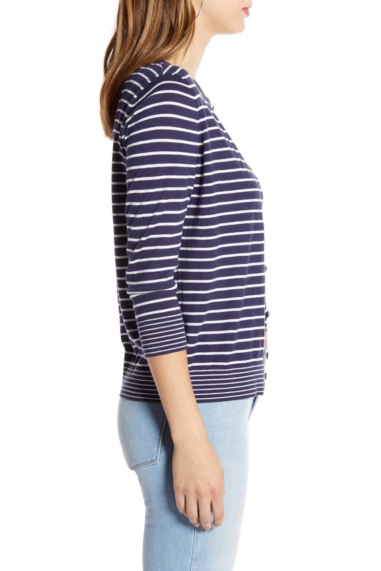 Cotton Blend Cardigan, Alternate, color, NAVY- WHITE CHILL STRIPE