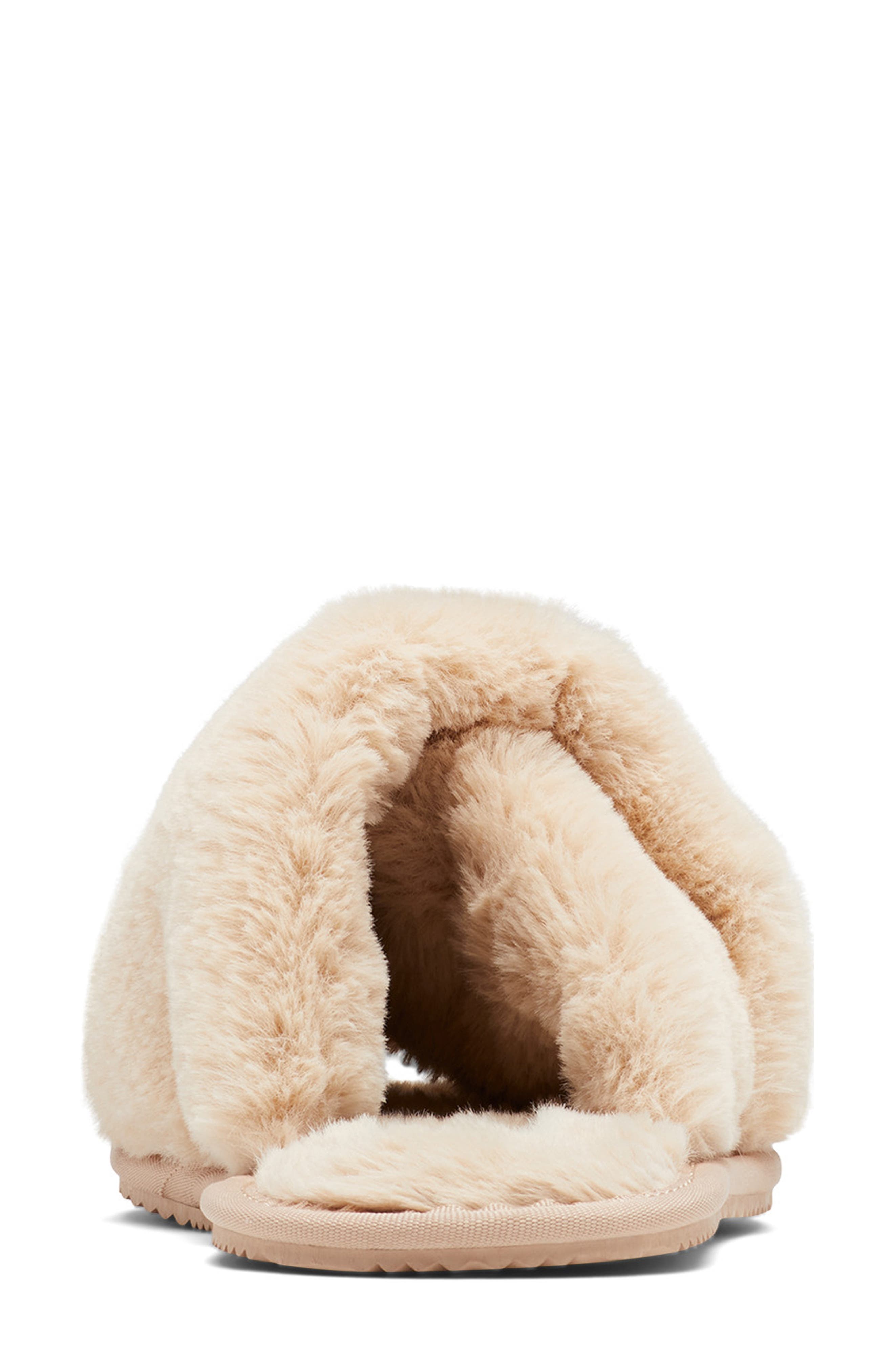 SOREL Go Mail Run Faux Fur Slide Slipper, Alternate, color, Natural Tan/ Sea Sal
