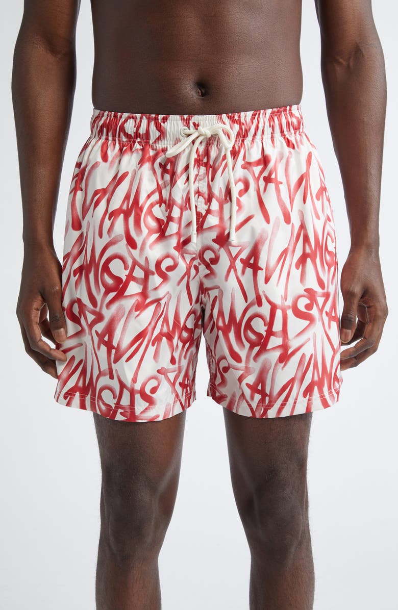 Palm Angels Graffiti Print Swim Trunks, Main, color, 