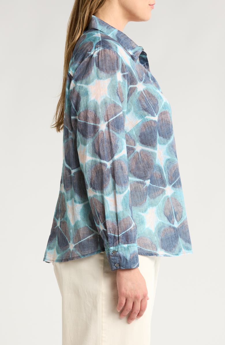 NIC+ZOE Ethereal Seas Crinkle Cotton Button-Up Shirt, Alternate, color, Aqua Multi