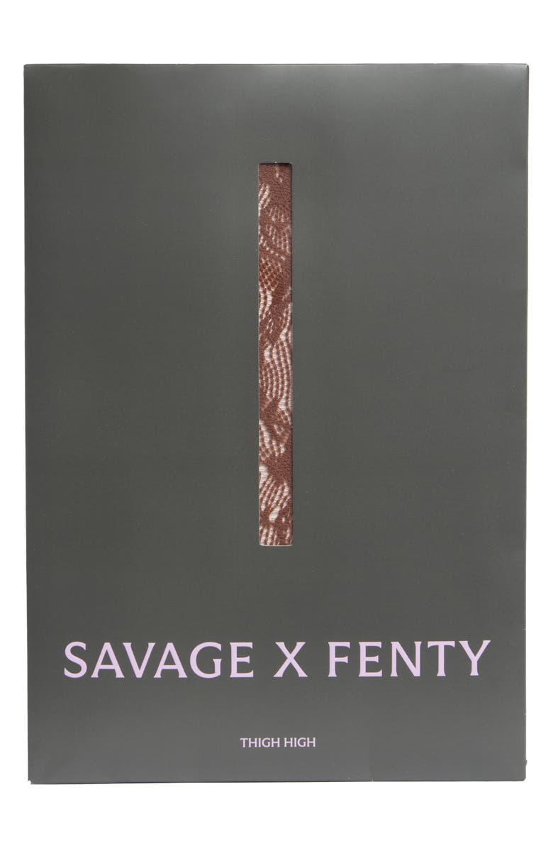 SAVAGE X FENTY Savage X Lace Floral Sheer Tights, Alternate, color, Brown Sugar Nude