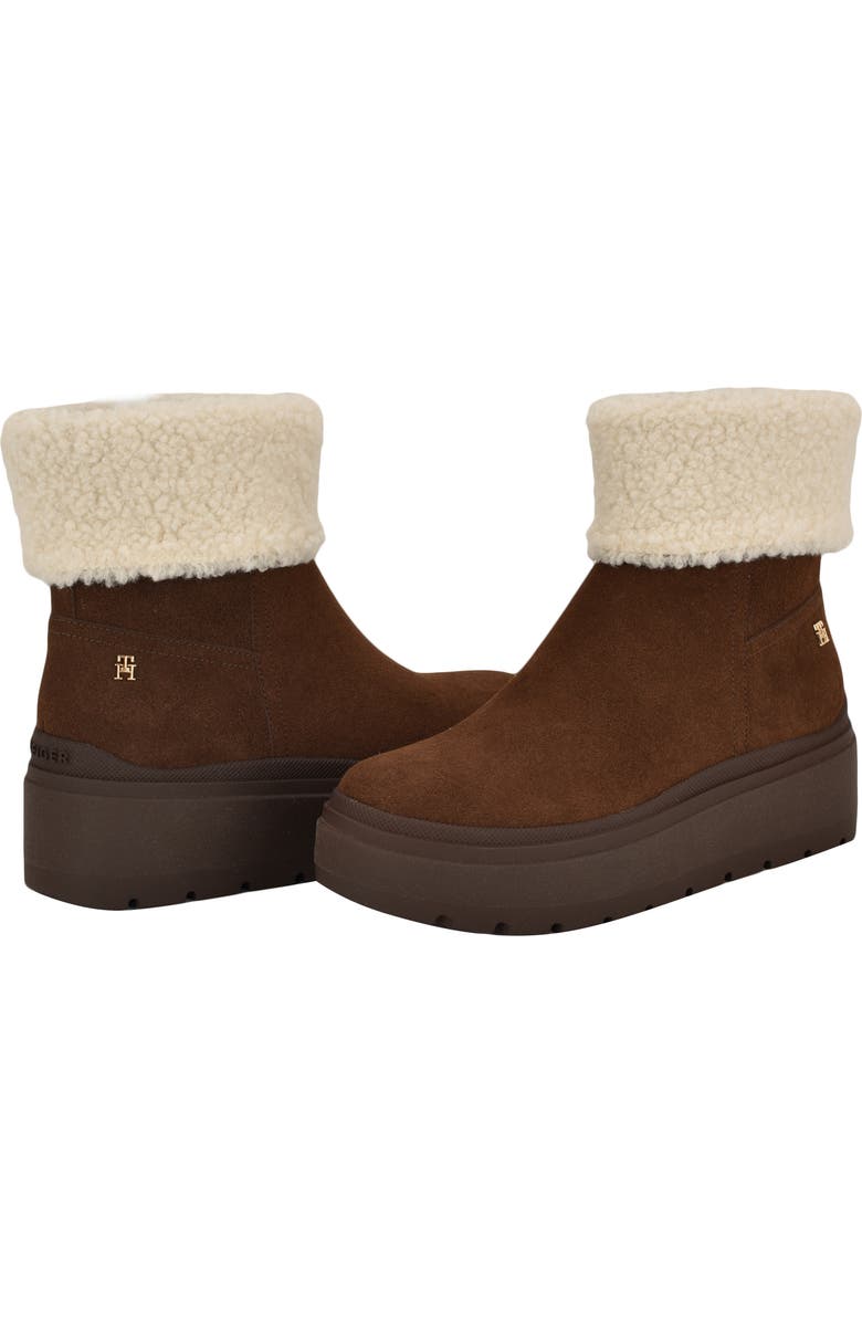 Tommy Hilfiger Peleiz Faux Shearling Cuff Platform Bootie, Alternate, color, Dark Brown Suede Shearling