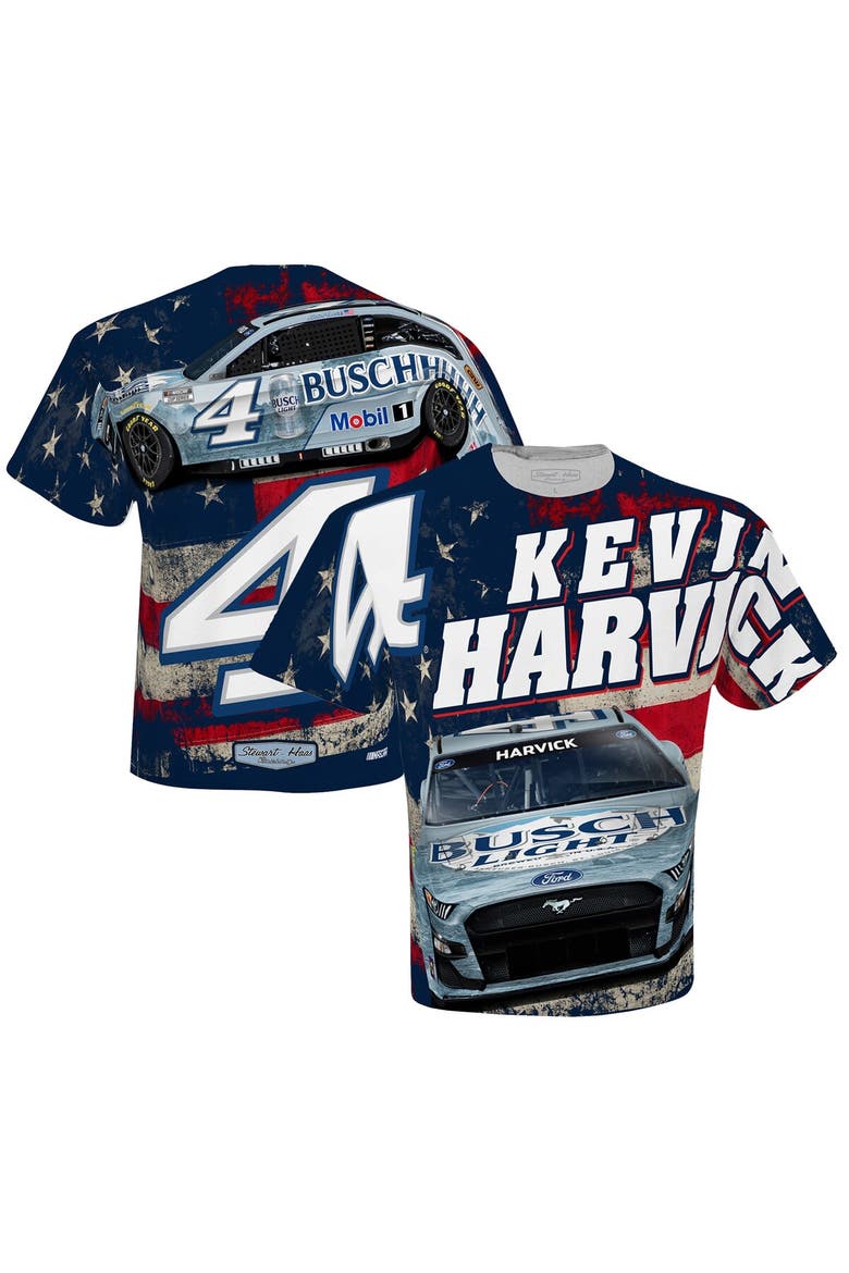 Men's Stewart-Haas Racing Team Collection White Kevin Harvick Busch Light Sublimated Patriotic Total Print T-Shirt, Main, color, White