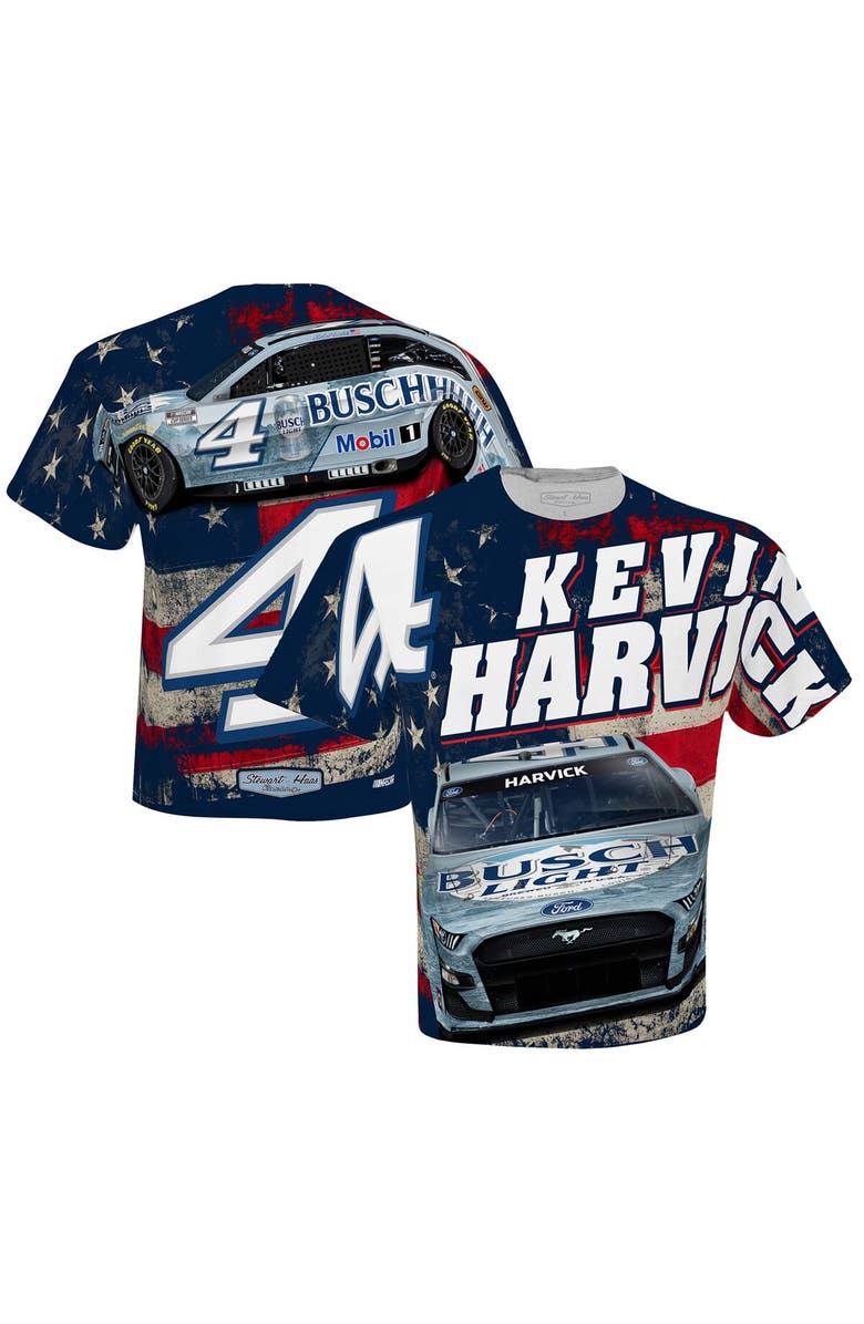 STEWART-HAAS RACING Men's Stewart-Haas Racing Team Collection White Kevin Harvick Busch Light Sublimated Patriotic Total Print T-Shirt, Main, color, White