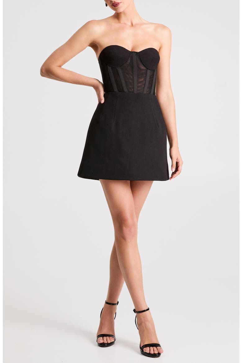 Cristina Strapless Mesh & Crepe Cocktail Minidress, Main, color, BLACK