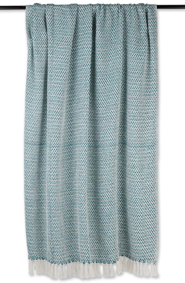 Design Imports Tassel Woven Cotton Throw Blanket, Alternate, color, Green
