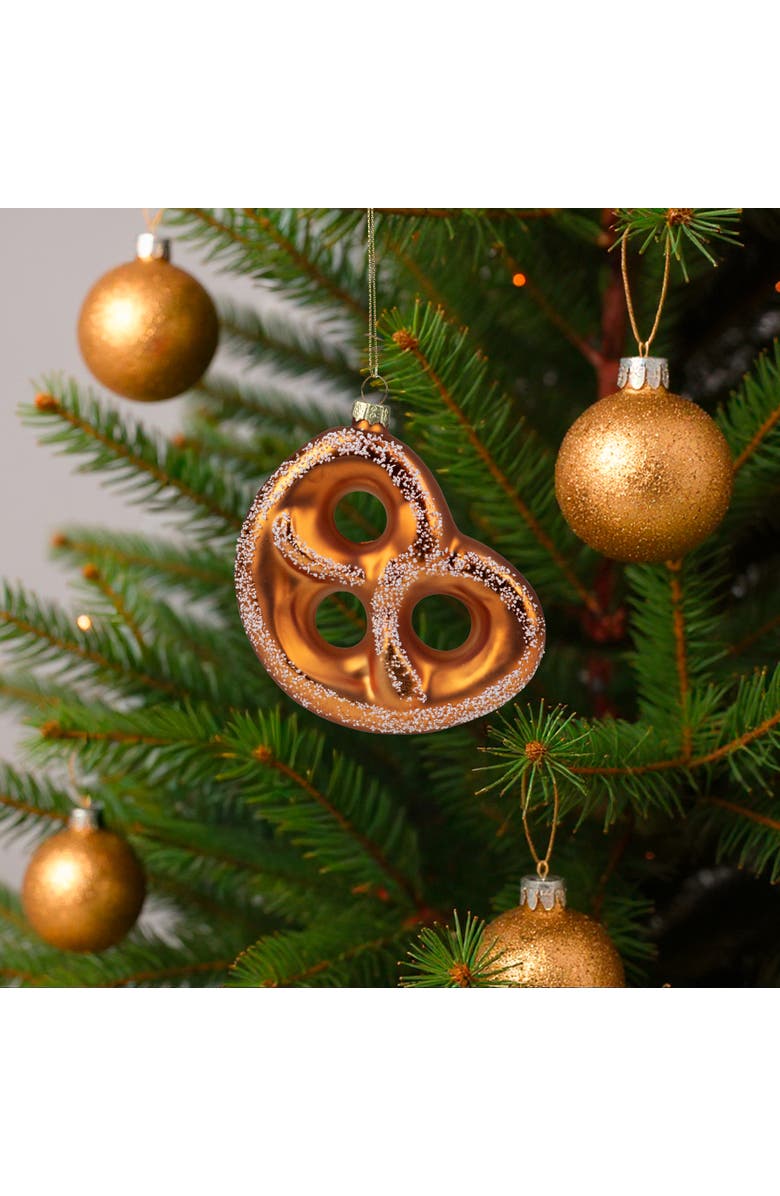 Northlight Salted Soft Pretzel Glass Christmas Ornament - 4.5", Alternate, color, Bronze