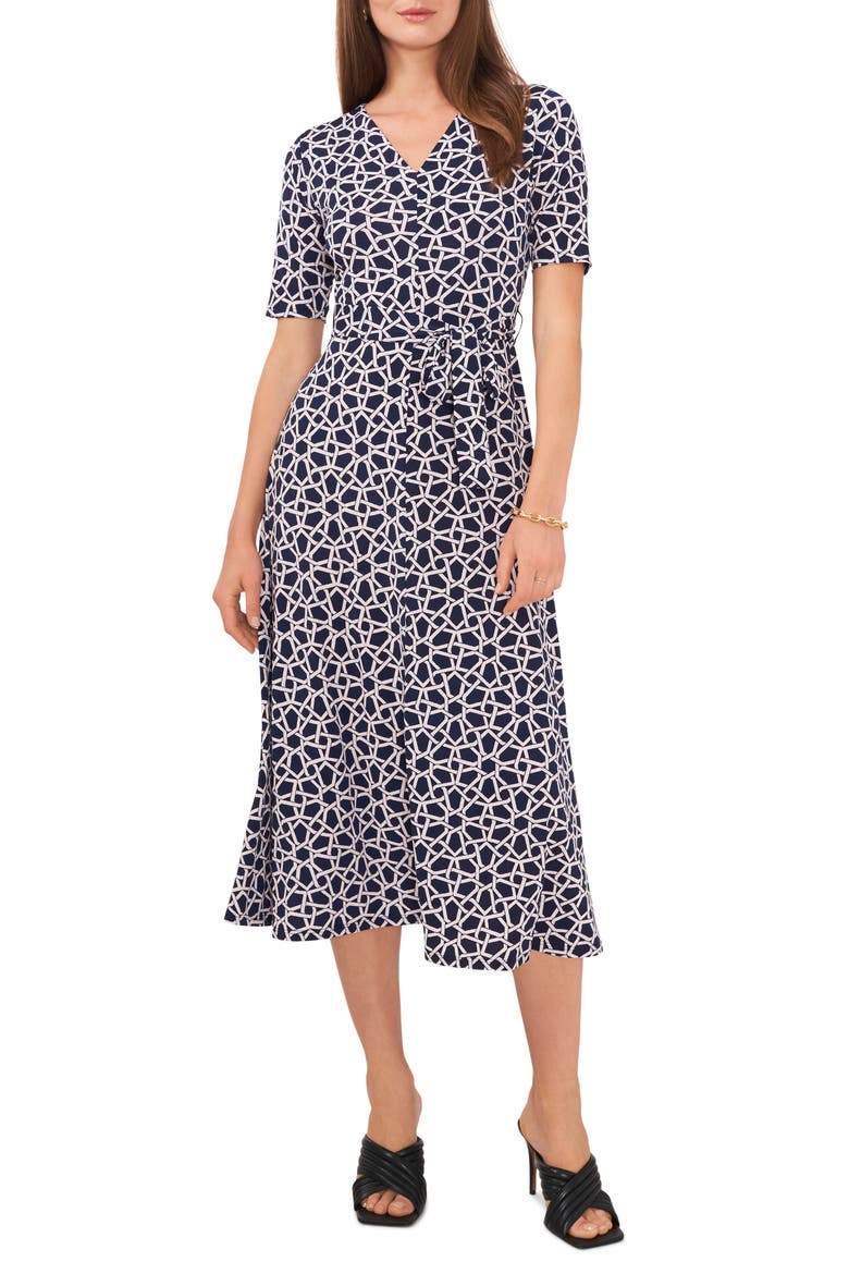 Geo Knit Midi Dress, Main, color, NAVY/IVORY
