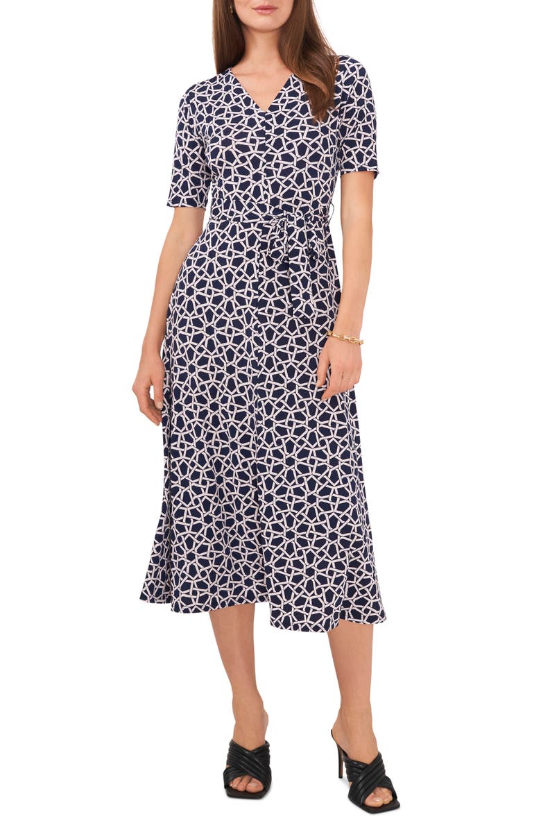 Chaus Geo Knit Midi Dress, Main, color, Navy/Ivory