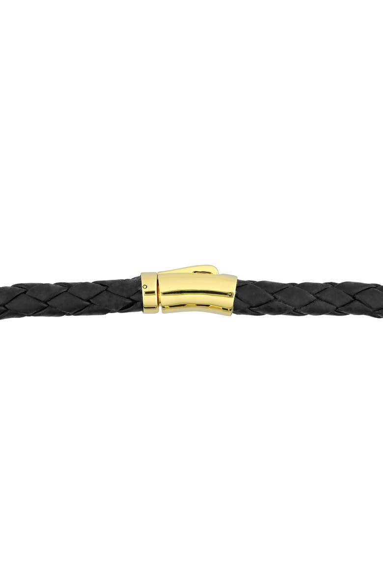 Julianna B. Crossover Motif Black Leather Cord Bracelet 14k, Alternate, color, Yellow Gold