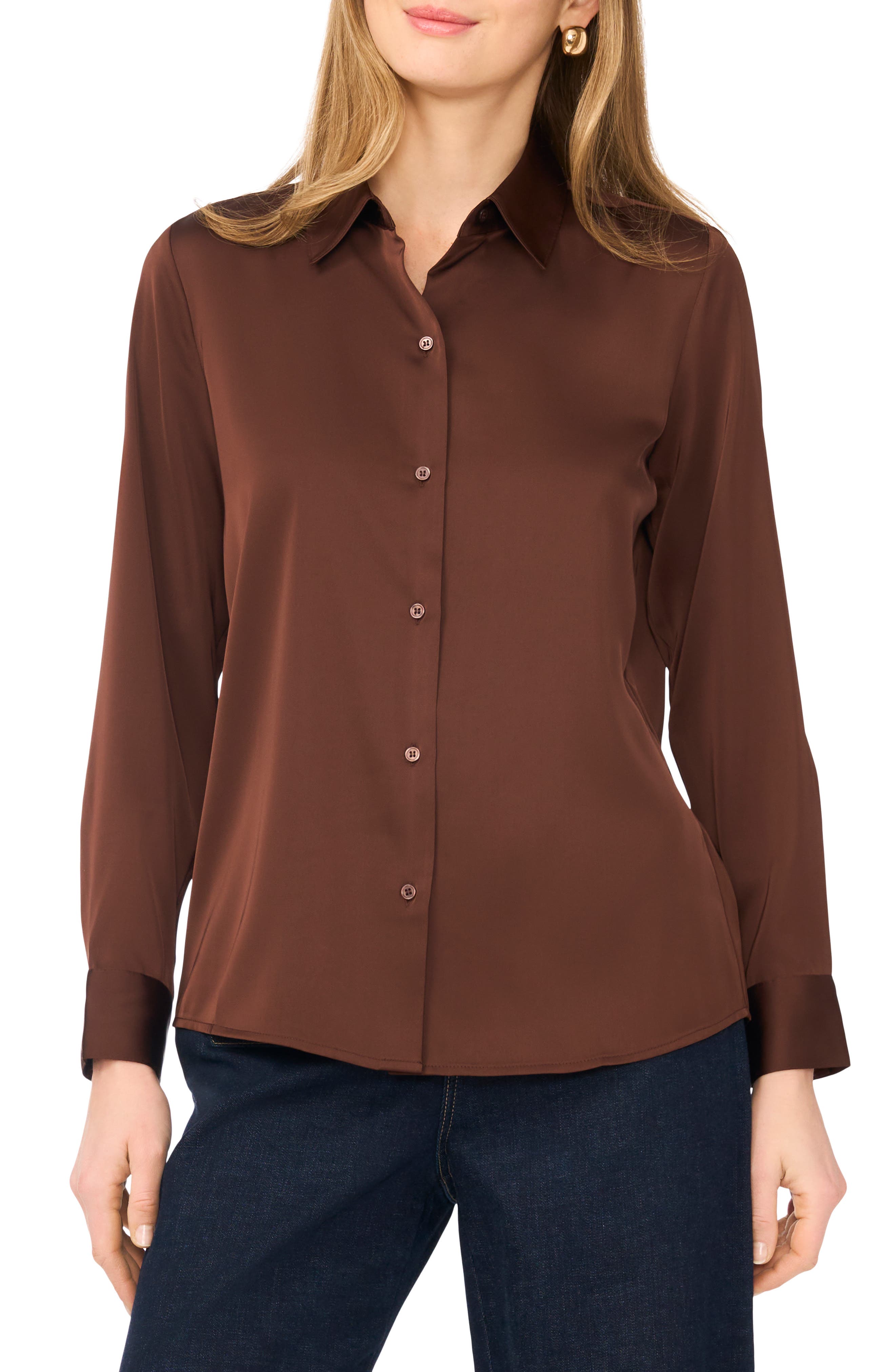 Vince Camuto Satin Long Sleeve Button-Up Shirt