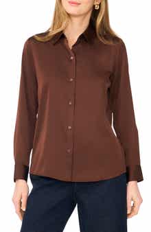 Vince Camuto Satin Long Sleeve Button-Up Shirt