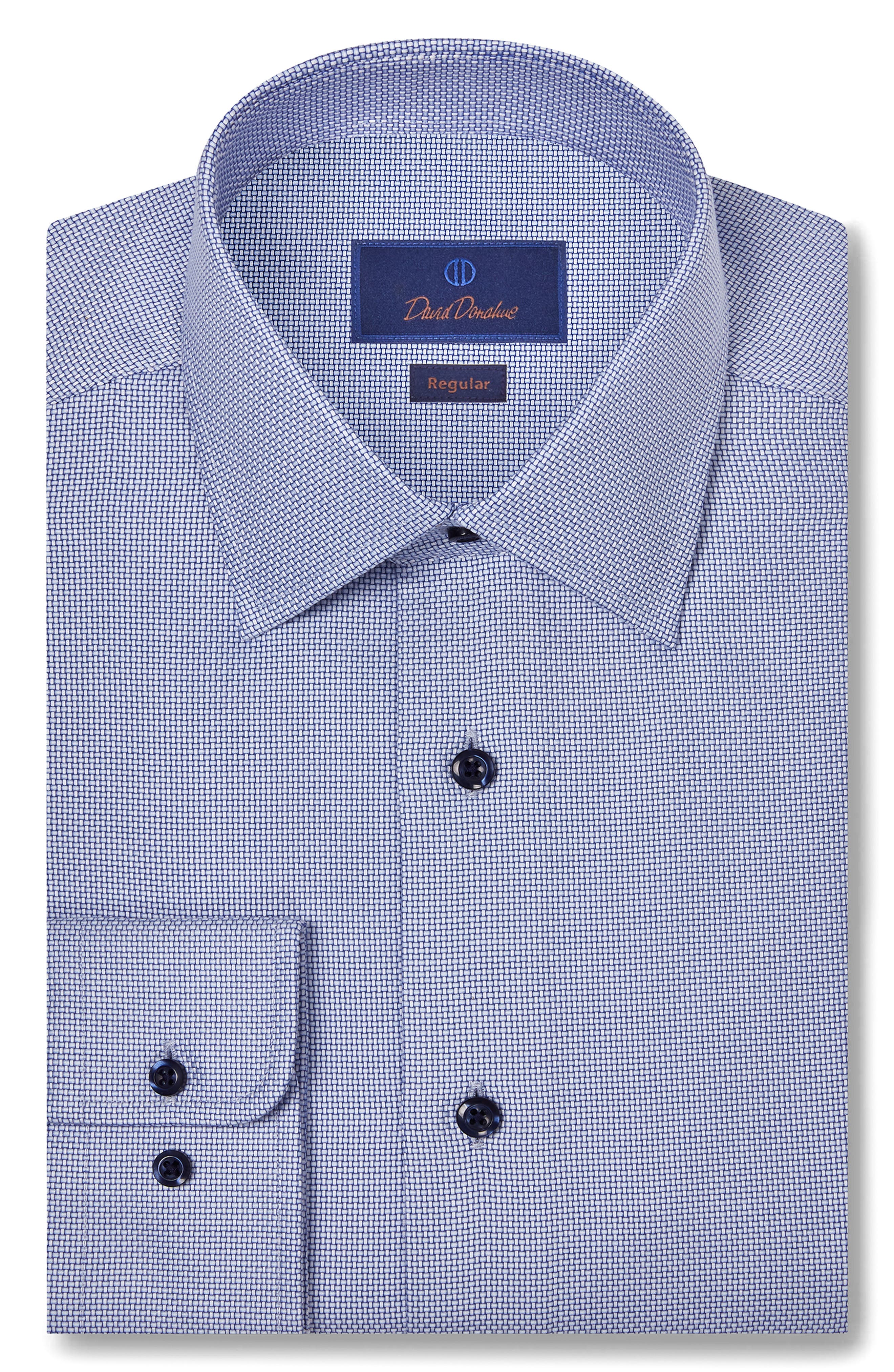 David Donahue Regular Fit Textured Microdobby Dress Shirt