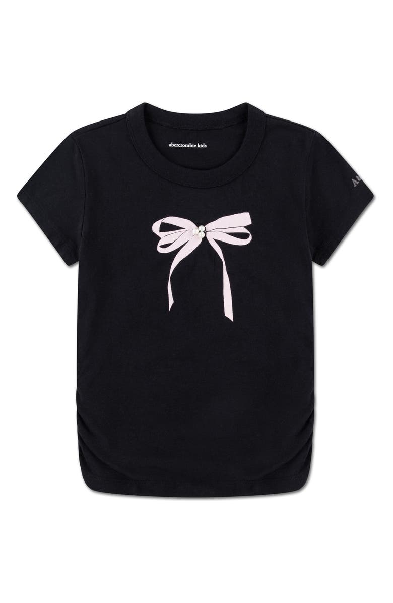 abercrombie kids Kids' Faux Pearl Bow Cotton Blend Graphic T-Shirt, Main, color, Anthracite