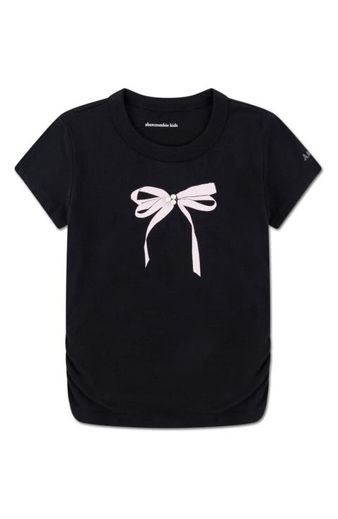 Kids' Faux Pearl Bow Cotton Blend Graphic T-Shirt (Little Kid & Big Kid)