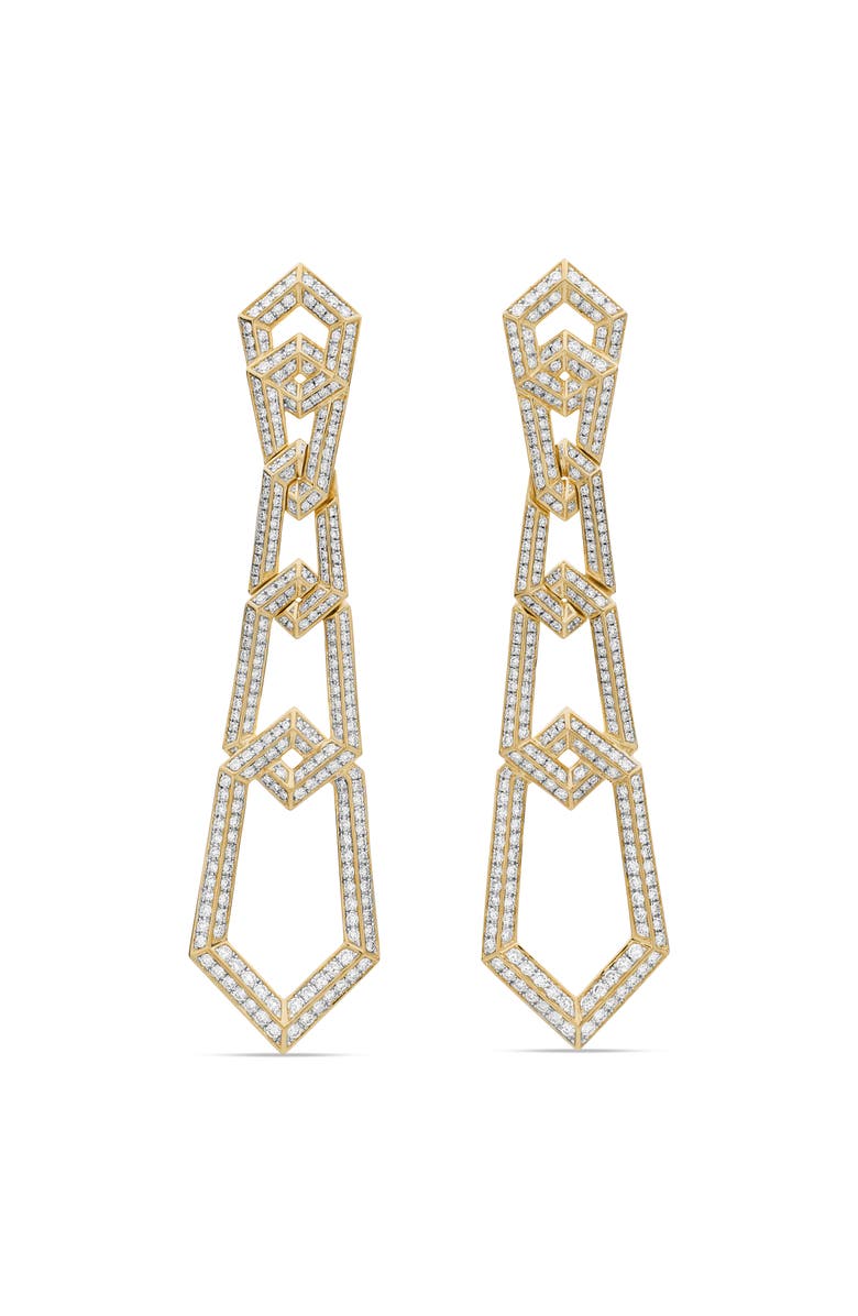 David Yurman Carlyle Linked Drop Earrings in 18K Yellow Gold with Full Pavé Diamonds, Main, color, 